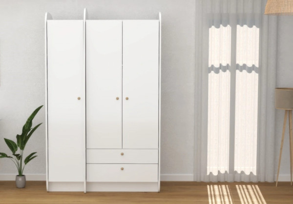 Cloue weiß Kleiderschrank 3 türig mit 2 Schubladen
