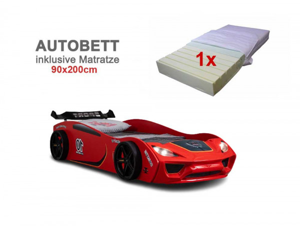 Super Autobett 90x200 Turbo V2 Drift rot inklusive Matratze und Licht
