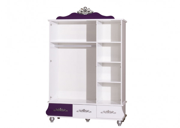 Kleiderschrank ANASTASIA lila 3-türig mit Spiegel und LED Beleuchtung, glänzend