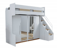Vorschau: Hochbett COMPACT DUO mit 2 Spiegelschrank und Schubladentreppe natur weiß Vorschau: Hochbett COMPACT DUO mit 2 Spiegelschrank und Schubladentreppe natur weiß