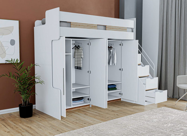 Hochbett COMPACT DUO natur weiß Innenaufteilung