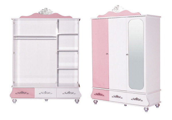 Kleiderschrank ANASTASIA rosa mit Spiegel, 3-türig