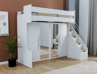 Vorschau: Hochbett COMPACT DUO 90x200cm weiß natur 2 Schränken Spiegel und Schubladentreppe Vorschau: Hochbett COMPACT DUO 90x200cm weiß natur 2 Schränken Spiegel und Schubladentreppe