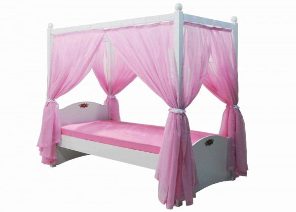 Himmelbett CINDY rosa mit Vorhang und Rost, 90x200cm