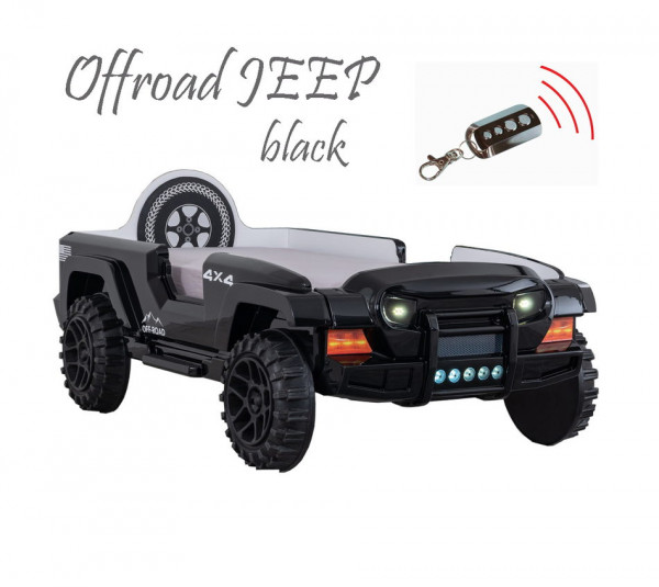Offroad Jeep SUV Autobett in schwarz mit Soundystem und Licht
