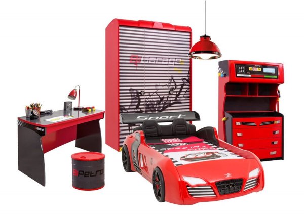 Komplettes Autobettzimmer RACER 5-teilig mit Turbo V8 Sport rot Komplettes Autobettzimmer RACER 5-teilig mit Turbo V8 Sport rot