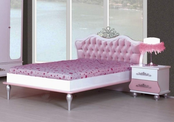Jugendbett ANASTASIA rosa, Kopfteil gepolstert, 120x200cm