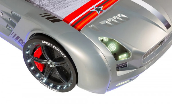 Roadster Sport silber Autobett mit Licht und Soundfunktionen
