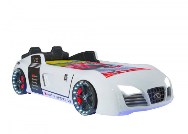 Autobett TURBO V8 SPORT weiß mit Matratze, SPARPREIS