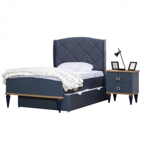 Bett MOSS mit Bettschubkasten und Nachtkonsole 100x200cm blau