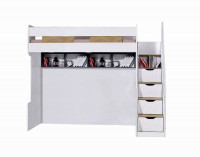 Kinder Hochbett COMPACT K1 weiß natur 90x200cm mit Schubladentreppe und 2 Hängeregale Kinder Hochbett COMPACT K1 weiß natur 90x200cm mit Schubladentreppe und 2 Hängeregale