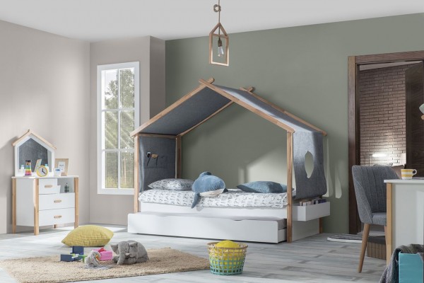 Kinderbett HOUSE DREAM mit Dachhimmel, 90x200cm