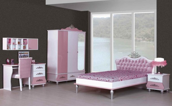 Kleiderschrank ANASTASIA rosa mit Spiegel, 3-türig