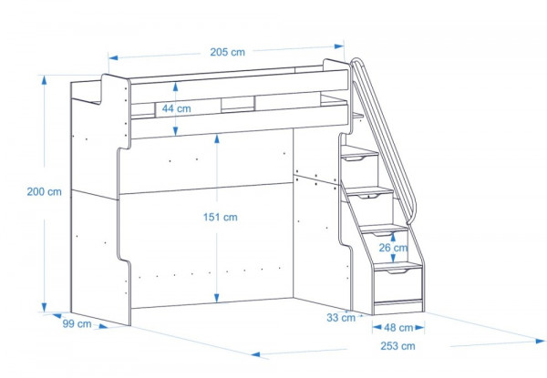 Compact Hochbett mit 2 Kleiderschränke, Spiegel und Schubladentreppe von TrauMMöbel