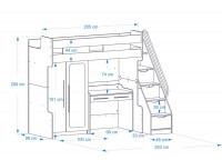 Vorschau: Compact K5 Hochbett mit Schrank, Schreibtisch, Schubladentreppe Detailmaße Vorschau: Compact K5 Hochbett mit Schrank, Schreibtisch, Schubladentreppe Detailmaße