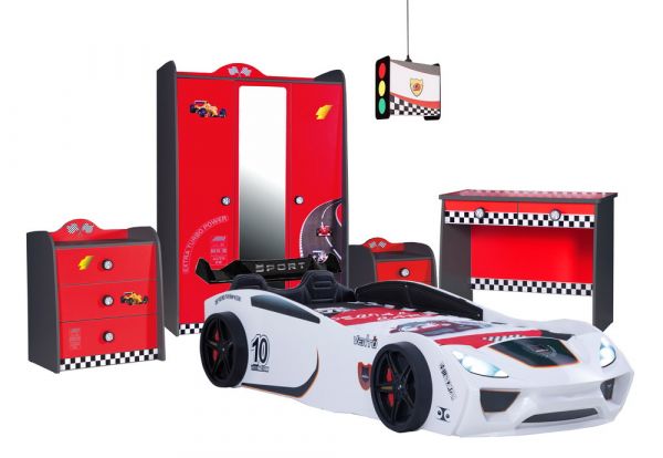 Kinderzimmer Set Turbo rot 5-teilig mit Turbo V2 Sport weiß