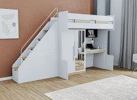Vorschau: Hochbett 90x200 mit Kleiderschrank, Spiegel und Treppe Vorschau: Hochbett 90x200 mit Kleiderschrank, Spiegel und Treppe
