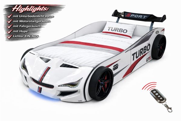 Autobett TURBO GT1 Drift 90x200cm weiß mit Spoiler